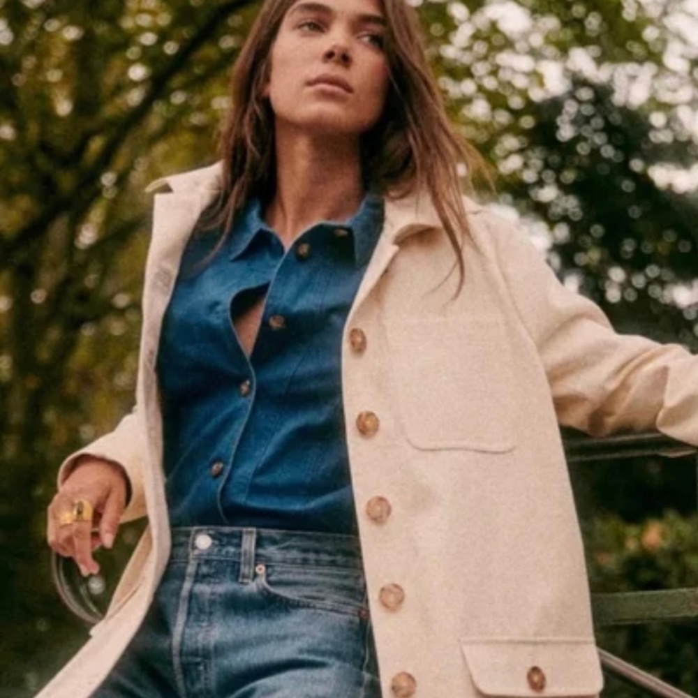 NWT 100% Cotton Sezane Manteau Arthur Jacket Coat in Ecru- Size 36 or 4 US